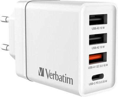 Мережевий зарядний пристрій Verbatim USB 30 Вт, PD 3.0/QC 3.0 White (49701)