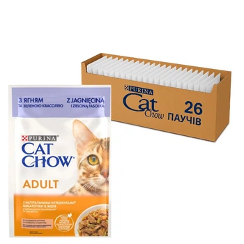 Влажный корм для кошек Purina Cat Chow Adult кусочки в желе с ягненком и зеленой фасолью (26х85г)