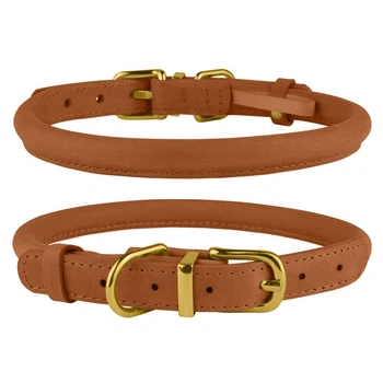 Ошейник для Собак Круглый Кожаный BronzeDog Premium Crazy Тауни XL 11 мм 43-53 см (002640)
