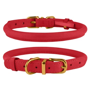 Ошейник для Собак Круглый Кожаный BronzeDog Premium Crazy Красный S 7 мм 23-33 см (002203)