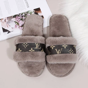 Меховые женские домашние тапочки Cappone, LV серые, размер 36-37 (24 см)
