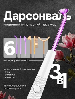 Дарсонваль для ухода за волосами, лицом, суставами и телом многофункциональный мощный косметологический аппарат для дарсонвализации 6 насадок