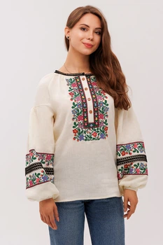 Вишиванка жіноча із лляного полотна Добродія Folk Moda M Молочний (zh1702-dobrodq-270811142)