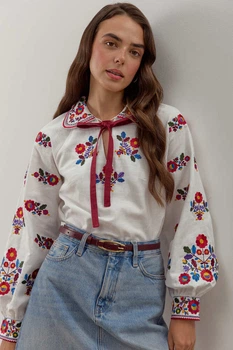 Вишиванка жіноча з об’ємними рукавами Яворівська Folk Moda S Білий (5059-303811137)