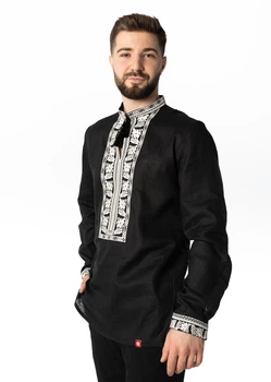 Вишиванка чоловіча із лляного полотна Folk Moda S Чорний (7003-216111140)