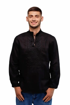 Вишиванка чоловіча із лляного полотна Folk Moda M Чорний (blosvt-svqtkovij-252111141)