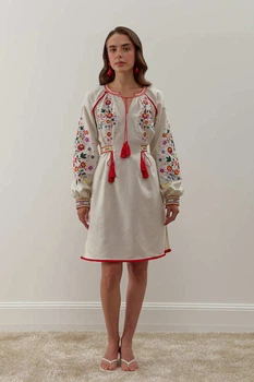 Жіноча лляна сукня-вишиванка Яворина Folk Moda 2XL Молочний (qvorina-5062-306111159)