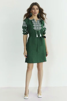 Жіноча лляна сукня-вишиванка Folk Moda L Зелений (020-258511151)