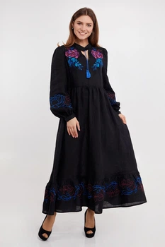 Жіноча лляна сукня-вишиванка Піона Folk Moda XL Чорний (pona-300711153)
