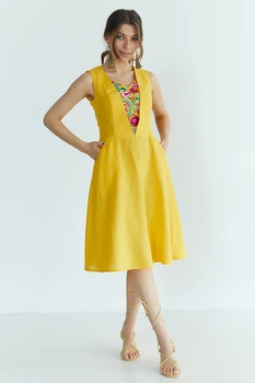 Жіноча лляна сукня-вишиванка Folk Moda S Жовтий (5032-272111140)