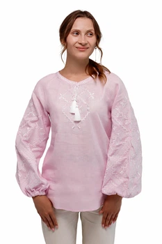 Жіноча вишита блуза із лляного полотна Folk Moda XS Світло-рожевий (zh1902-214811135)