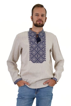 Вишиванка чоловіча із лляного полотна Folk Moda M Бежевий (732-216211145)