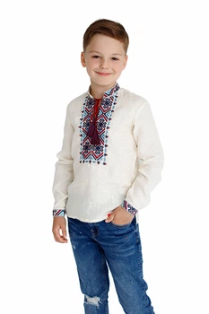 Дитяча лляна вишиванка для хлопчика Folk Moda 92 Молочний (h0302-250711150)