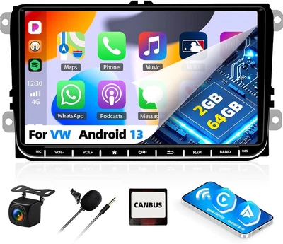 Штатная автомагнитола CAMECHO для VW Golf 5 6 Polo T5 Tiguan Seat / 7" / Сенсорная / 2/64Гб / Android 13 / Apple CarPlay / Android Auto / Bluetooth / WI-FI / GPS / USB Б/В
