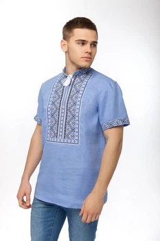 Вишиванка чоловіча із лляного полотна Пересвіт Folk Moda 4XL Блакитний (peresvt-253111168)