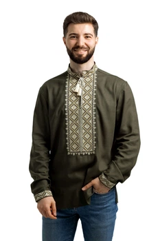 Вишиванка чоловіча із лляного полотна Честислав Folk Moda M Хакі (chestislav-285511141)