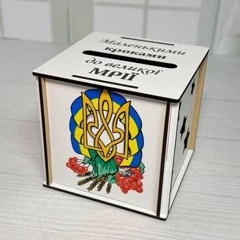 Скарбничка для дітей “Маленькими кроками до великої мрії” | Дерев’яна коробка для грошей №6 10х10х10 см