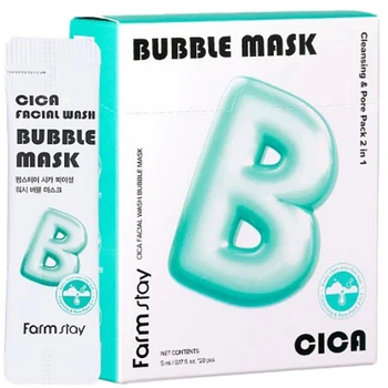 Набір бульбашкових масок для обличчя з центелою FarmStay Cica Facial Wash Bubble Mask 5 мл*20 шт (8809136715244)