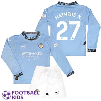 Детская футбольная форма MATHEUS N. 27 Манчестер Сити 2025 Home Long Sleeve 145-155 см (set3650-127184-4)