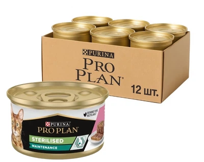 Влажный корм для кошек Purina Pro Plan Adult Sterilised Кусочки в паштете с тунцом и лососем 12х85 г