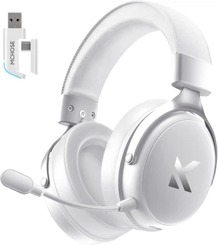 Наушники MCHOSE V9 PRO White Беспроводная Игровая Гарнитура, Радиоканал/Bluetooth/3.5мм. Съемный Микрофон, RGB Подсветка, Обьемный звук 7.1, Автономная робота 250 Часов