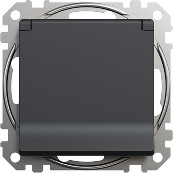 Розетка з заземленням зі шторками та з кришкою IP44 Schneider Electric Sedna Design Чорна (SDD214024)