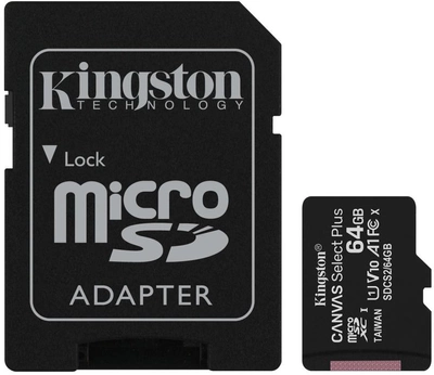 Kingston microSDXC 2х64GB Canvas Select Plus Class 10 UHS-I U1 V10 A1 + SD-адаптер (SDCS2/64GB-2P1A)
