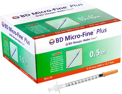 Шприц инсулиновый Becton Dickinson BD Micro-Fine 0.5 мл U-100 29G 0.33 x 12.7 мм №10 (0382900921013)