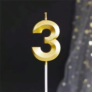 Свеча для торта Цифра 3 золотистая 5 см (863203)