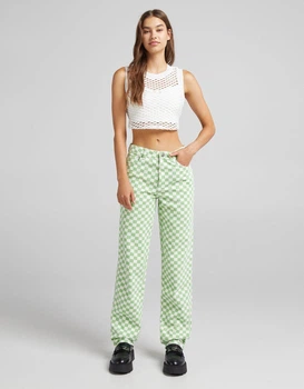 Штани Bershka білий-салатовий HXERO866 44