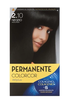 Фарба для волосся Deliplus Permanente Colorcor з колагеном та 5 оліями тон № 2.10 Чорний із синім відтінком Negro Azulado