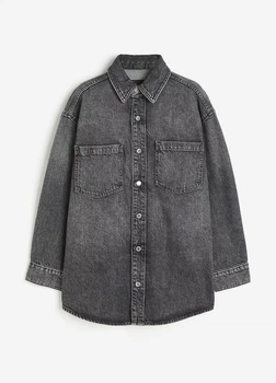Джинсовая куртка-рубашка оверсайз H&M 1204761002c42 S серая (100001034)