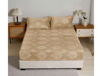 Простирадло MALLORY HOME 180*200 велюр на резинці +наволочки арт.22209 бежевий