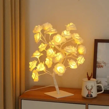 Светодиодная настольная лампа на 24 LED 220V в форме цветка розы White Rose Tree NC-1243 White White