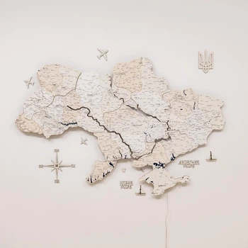 Детализированная 3D карта Украины с подсветкой из дерева 100 x 66 см Пастель от Enjoy The Wood