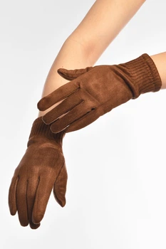 Перчатки женские замшевые на флисе сенсорные коричневого цвета GLOVES размер 7,5 (208022)