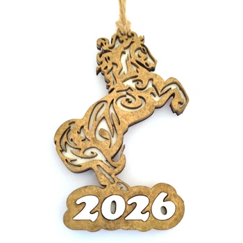 Новогодняя игрушка "Год Лошади 2026" с магнитом 10х6.5 см Золотистый ХДФ (EW817547279)