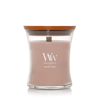 Ароматическая свеча с какао и копченым кашемиром Woodwick Medium Patchouli Crème 275 г