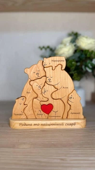 Деревянный пазл медведи с именами всех членов семьи красное сердце для персонализации домашнего интерьера