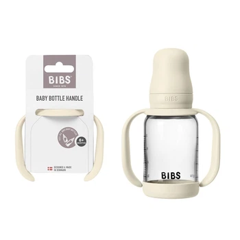 Набір скляна дитяча пляшечка BIBS Baby Glass Bottle Ivory та ручки для тримання 120 ml