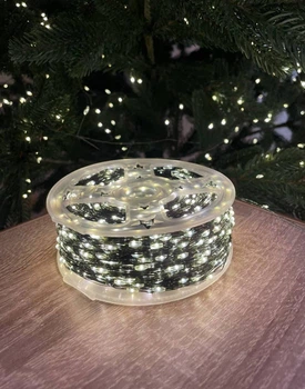 Гирлянда роса 200 м 2000 led на катушке зеленый провод с пультом от сети теплый белый