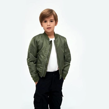 Дитяча куртка пілот бомбер Mil-Tec MA-1 Kids Sage Green олива, двостороння нейлонова куртка з помаранчевою підкладкою 116-128см