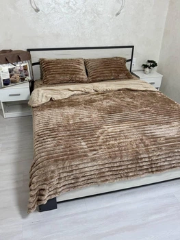 Комплект постільного з велюру Євро 200х230 наволочка 2х50х70 Коричневий