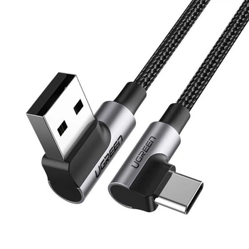Кабель UGREEN US176 Angled USB 2.0 A to Type C Cable Nickel Plating Aluminum Shell 1m Black(20856)