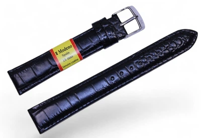 Кожаный ремешок для часов MODENO Spaine 18 мм (MOD18W1-22) черный с тиснением, ремешок из натуральной кожи со стальной застежкой, классический ремень для наручных часов