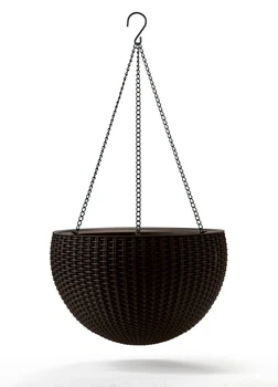 Горшок для растений Keter Rattan hanging sphere с цепками подвесной, темно-коричневый, 8,6 л