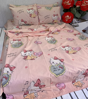 Полуторний комплект дитячої постільної білизни Хелоу Кіті Hello Kitty бязь голд