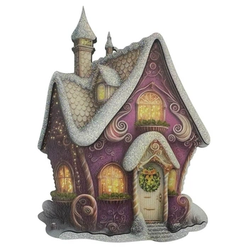 Ёлочная игрушка деревянная MIS LT Домик-замок фиолетовый 9×12,5×0,6 см
