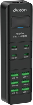 Мережевий фільтр-подовжувач Dyxon US-D03 28W 4xUSB-C + 6xUSB-A FAST CHARGER 2M Black (DXN-USD03-28W-2M-B)