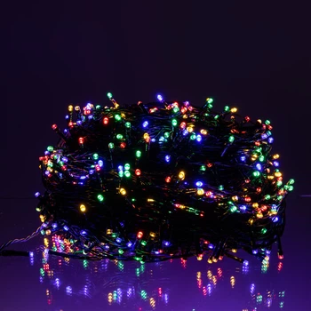 Гирлянда нить уличная 1000 LED 8 режимов черный провод новогодняя светодиодная гирлянда на елку декор штора Мультиколір